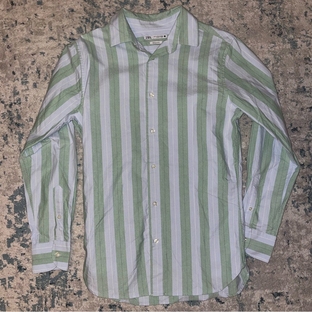 Zara Mint and White Striped Button-Down Shirt